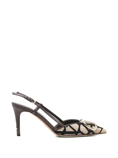 Pre-owned Valentino Garavani Logo Slingback Pumps In Neutral