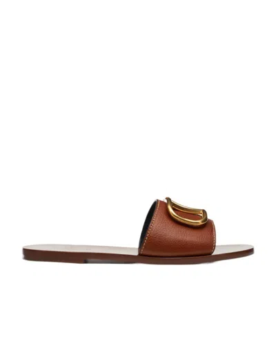 Valentino Garavani Logo Slippers In Brown