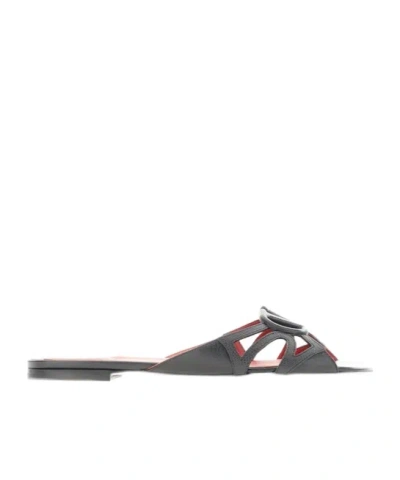 Valentino Garavani Logo Slippers In Gray