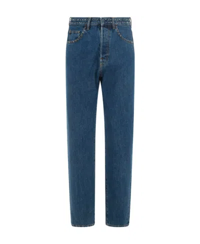 Valentino Logo Straight Jeans In Blue