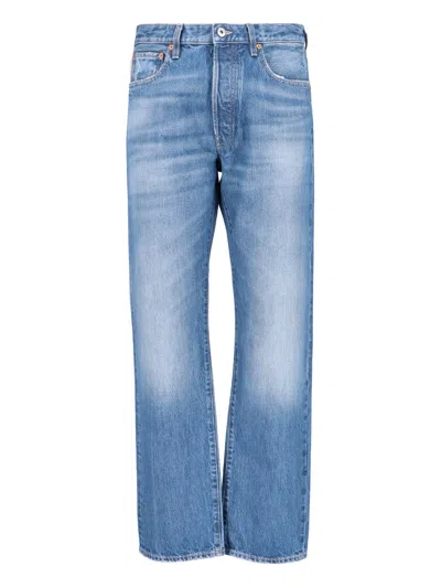 Valentino Logo Straight Jeans In Medium Blue