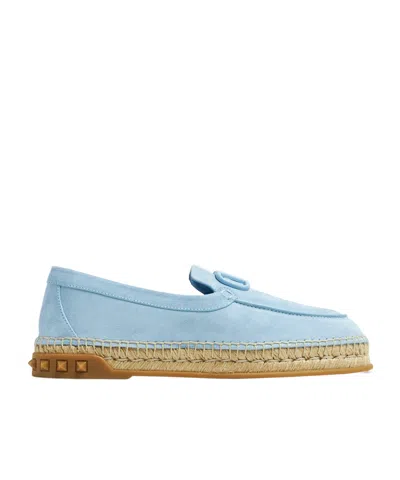 Valentino Garavani Logo Straw Shoes In Blue