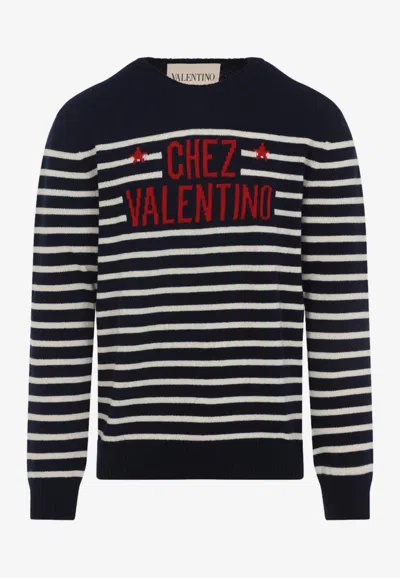 VALENTINO LOGO STRIPED WOOL SWEATER