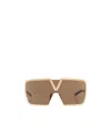 Valentino V-romask Shield-frame Sunglasses In Gold Brown