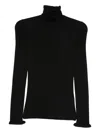 Valentino Garavani Ruffle Trim Rib Virgin Wool Sweater In Black