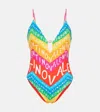 Valentino Chevron Lycra 24 One-piece Swimsuit Woman Multicolour L In Multicolor