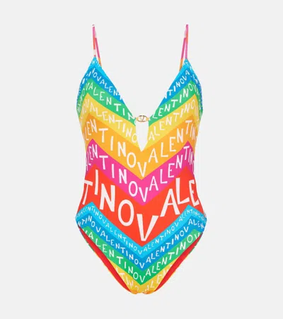 Valentino Chevron Lycra 24 One-piece Swimsuit Woman Multicolour L In Neutral