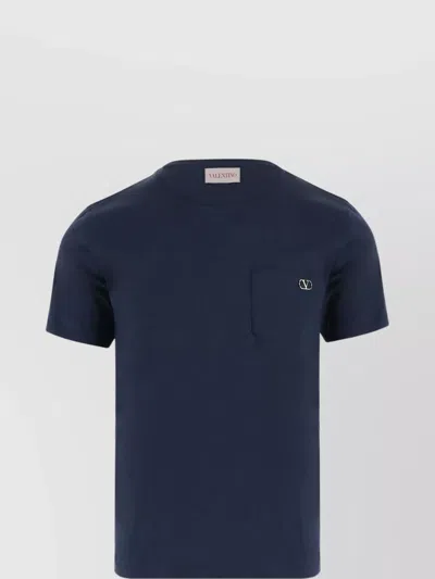 Valentino Logo T-shirt With Pocket And Round Neck In Blue