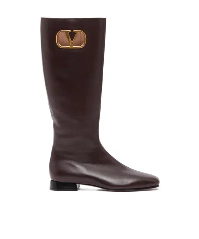 Valentino Garavani Logo Thigh-high Boots In Black