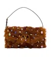 Valentino Vain Strass Fuzzy Shearling Shoulder Bag In Brown