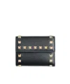 Valentino Garavani Rockstud Trifold Wallet In Grainy Calfskin Woman Black Uni In Black