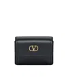 Valentino Vlogo Trifold Wallet Textured Leather In Black