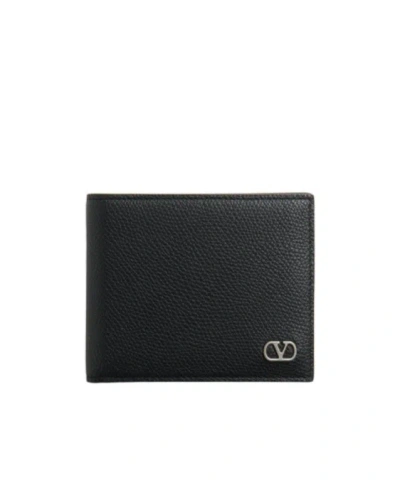 Valentino Garavani Textured Leather Wallet With Subtle Logo Detail In Black