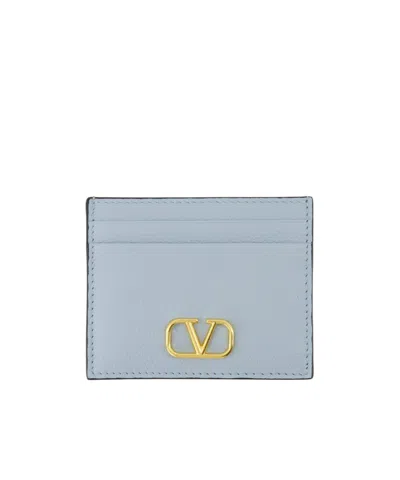 Valentino Garavani Womens Blu Porcellana Vlogo Signature Grainy Leather Card Holder In Blue
