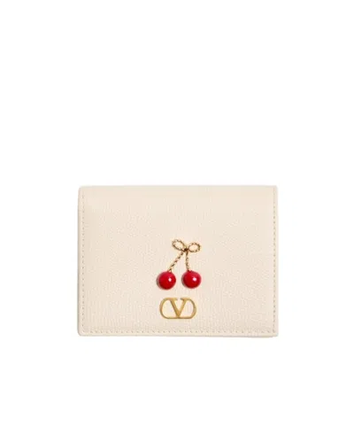 Valentino Garavani Cherryfic Leather Wallet In Neutral
