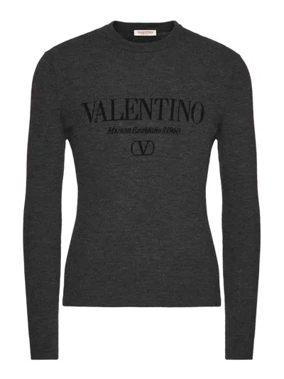 Valentino Logo Wool Crewneck Sweater In Grey