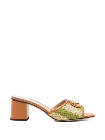 Valentino Garavani Logo-appliqué Striped Sandals In Green