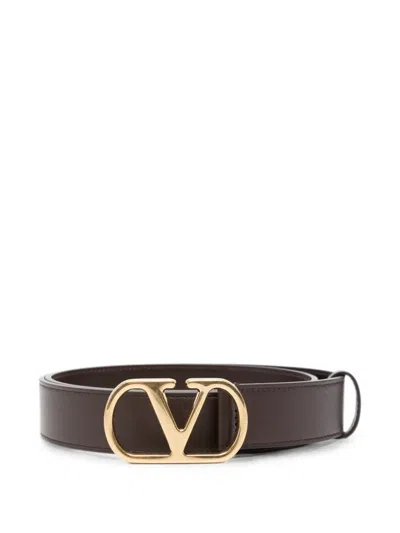Valentino Garavani Logo-buckle Leather Belt In Brown