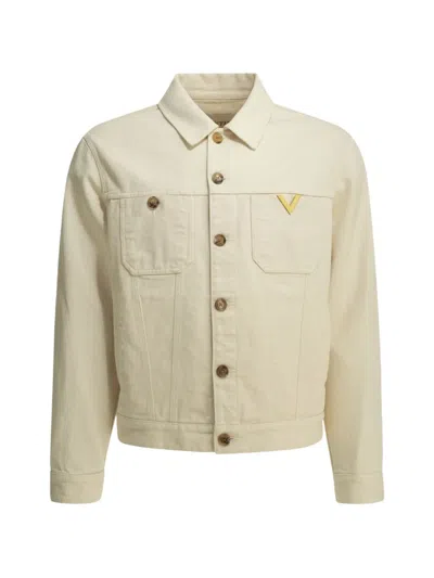 Valentino Long Sleeve Silk Nylon Jacket Chest Pockets In White