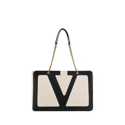 Valentino Garavani Logoed Shoulder Bag In Butter White/nero