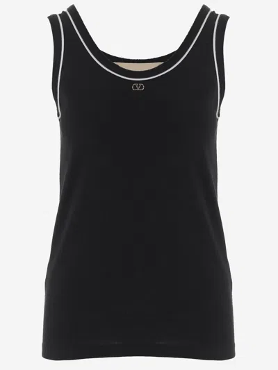 Valentino Logo-embroidered Cotton Tank Top In Black