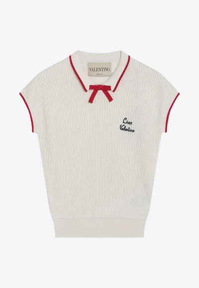Valentino Logo-embroidered Ribbed Top In Neutral