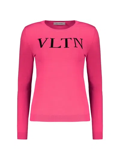 Valentino Logo-intarsia Sweater In Pink