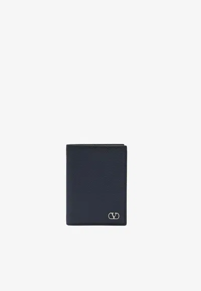 Valentino Garavani Logo-labeled Leather Cardholder In Blue