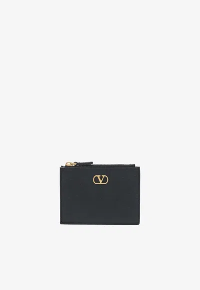 Valentino Garavani Logo-plaque Leather Cardholder In Black