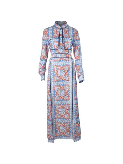Valentino Logo-print Belted Dress In Blue