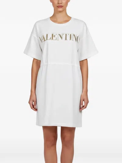 Pre-owned Valentino Logo-print Mini Dress In White