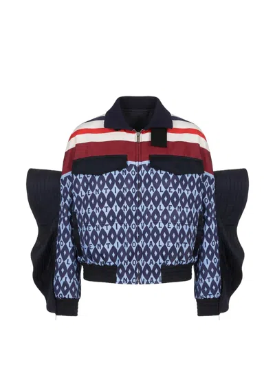 Valentino Logo-print Panelled Jacket In Blue
