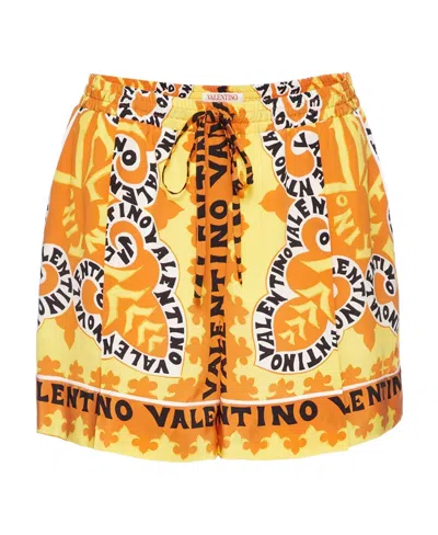 Valentino Logo-print Silk Shorts In Multi