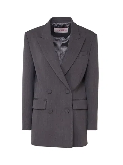 Valentino Long Blazer In Virgin Wool In Grey