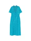 Valentino Eyelet Embroidered Cotton Drawstring Midi Dress In Blue