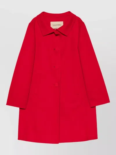 Valentino Long Collared Coat Side Pockets Detail In Red