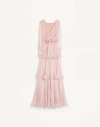 Valentino Robe Longue En Creponne Chiffon Avec Imprimé Plus De Pois Femme Rose/ivoire 46