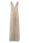 Valentino Long Elegant Dress With V-neckline In Neutral