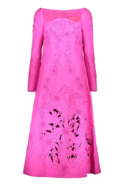 VALENTINO LONG ELEGANT FUCHSIA DRESS WITH REFINED EMBROIDERY