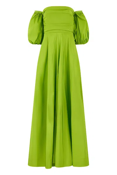 Valentino Long Elegant Green Dress With Balloon Sleeves