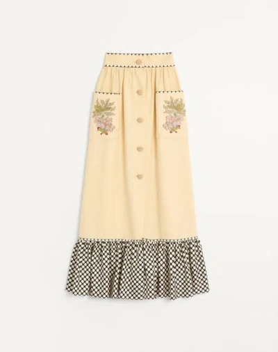 VALENTINO VALENTINO LONG EMBROIDERED SKIRT WOMAN BIRCH/MULTICOLOUR 38