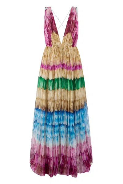 Valentino Long Silk Dress In Multi