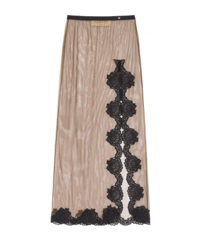 Valentino Long Skirt In Sheer Tulle In Brown