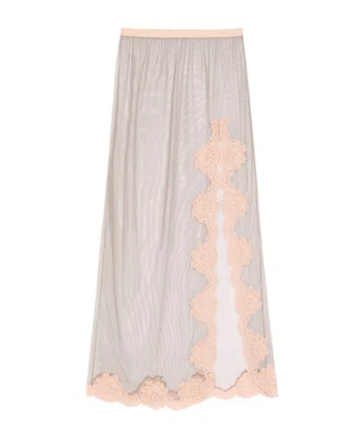 Valentino Long Skirt In Sheer Tulle In Multi