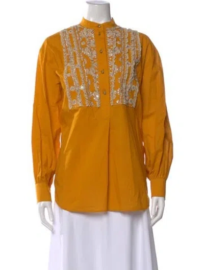 Pre-owned Valentino Long Sleeve Blouse W/ Tags In Yellow