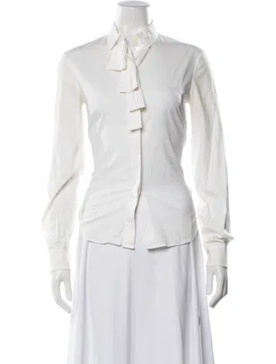 Pre-owned Valentino Long Sleeve Blouse In White