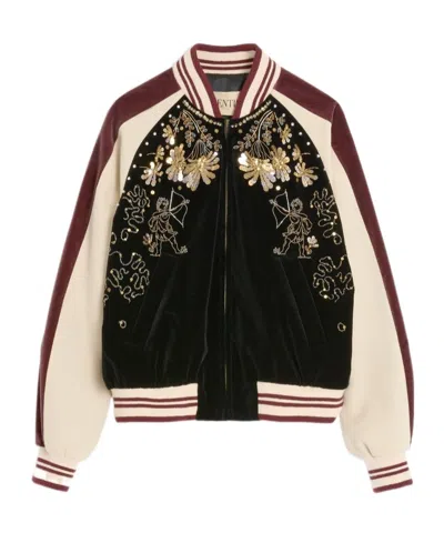 VALENTINO EMBROIDERED VELOUR BOMBER JACKET