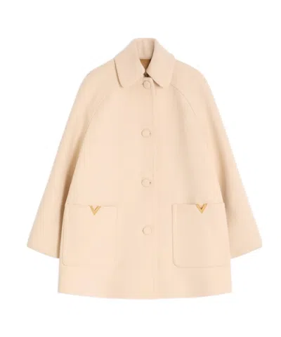 Valentino V-detail Wool Peacoat In Neutral