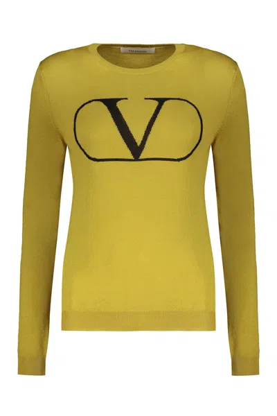 Valentino Logo-embroidered Crew-neck Sweater In Yellow