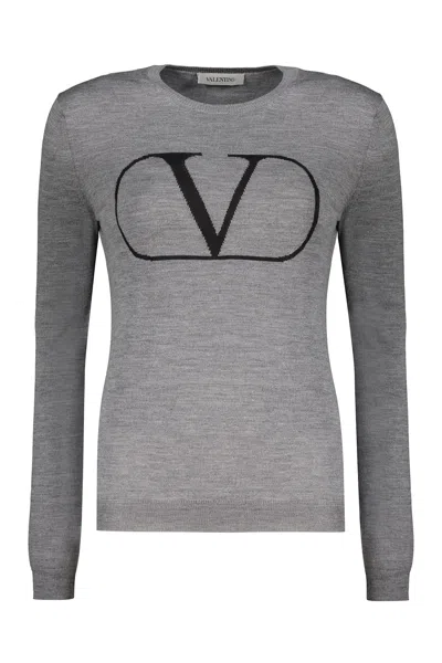 Valentino Long Sleeve Crew-neck Jumper In Grey
